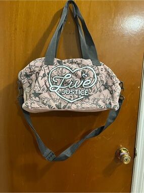 Justice Pink and Gray "Live" Graphic Travel Tote
